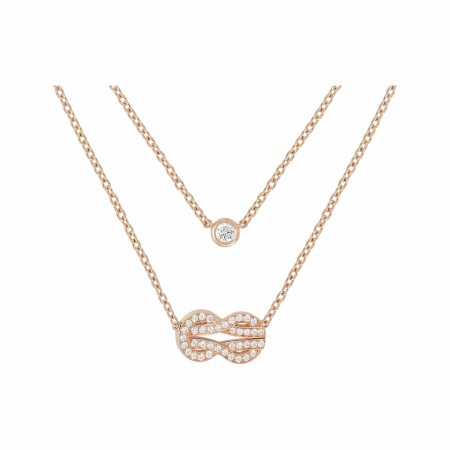 Collier FRED Chance Infinie double chaine moyen modèle en or rose pavé de diamants et un diamant serti-clos