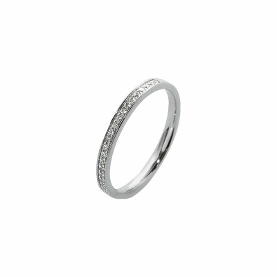 Alliance demi-tour serti grain en or blanc et diamants de 0.15ct