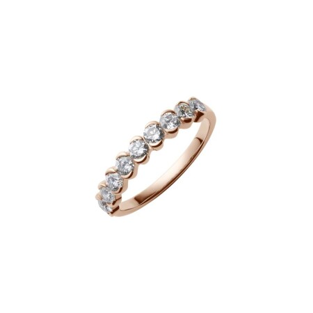 Alliance serti croissant de lune en or rose et diamants