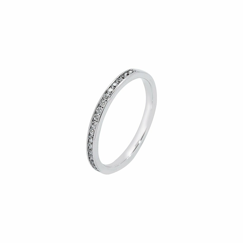 Half-set channel setting wedding ring, white gold and 0.20ct diamonds