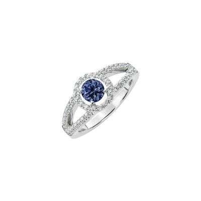 Bague en or blanc, saphir et diamants de 0.39ct + 0.40ct