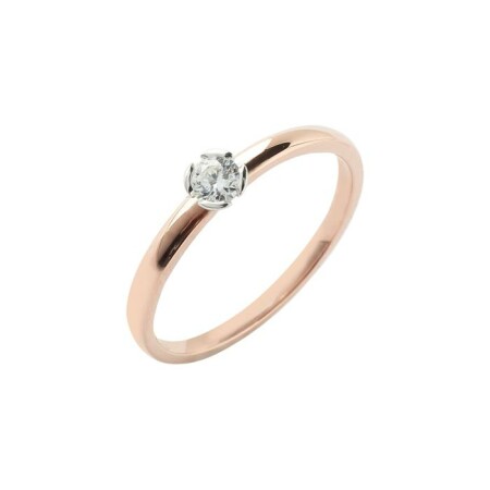 Solitaire en or rose, or blanc et diamant