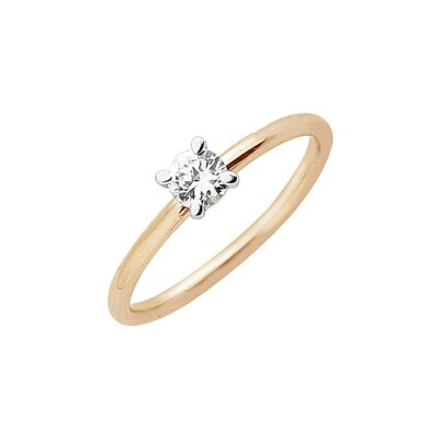 Solitaire jonc en or rose, or blanc et diamant