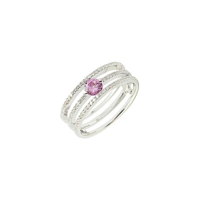 Bague en or blanc, diamants et saphir rose