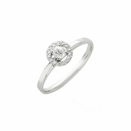 Solitaire entourage simple parure de diamants en or blanc