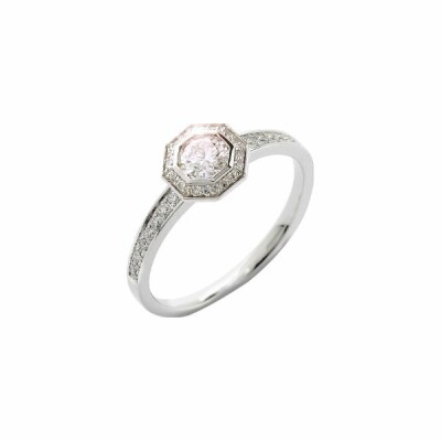 Solitaire octogone en or blanc et diamant de 0.33ct