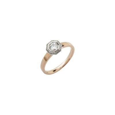 Solitaire Octogone en or rose et diamants