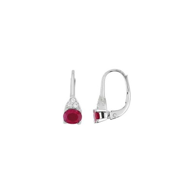 Boucles d'oreilles dormeuses en or jaune, diamants et rubis