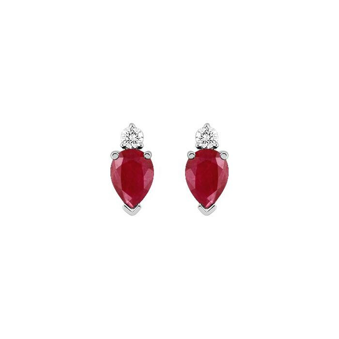 Puces d'oreilles en or blanc, diamants et rubis