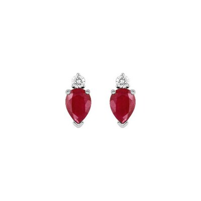 Puces d'oreilles en or blanc, diamants et rubis