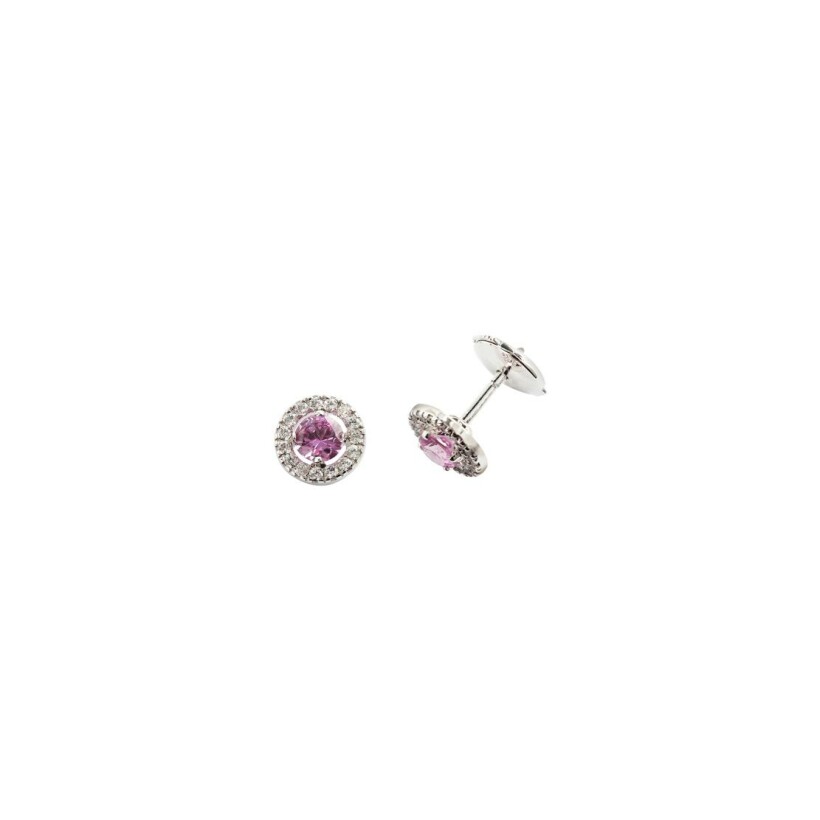 Boucles d'oreilles B&F My Haute Joaillerie Sélection Sweet Love en or blanc, diamants et saphir rose