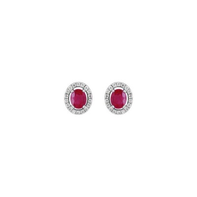 Puces d'oreilles en or blanc, diamants et rubis