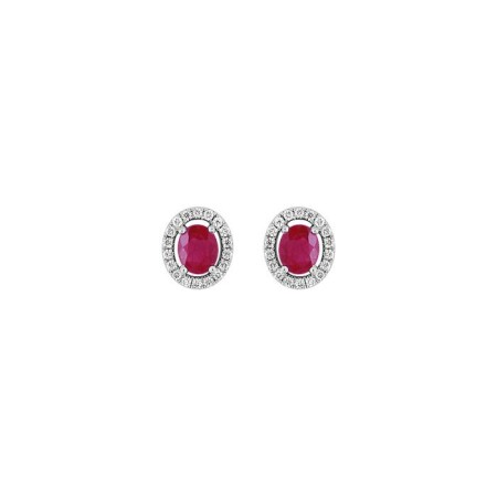 Puces d'oreilles en or blanc, diamants et rubis