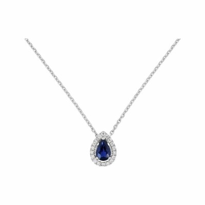 Collier en or blanc, saphir et diamants de 0.09ct