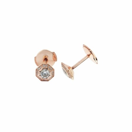 Boucles d'oreilles octogone en or rose et diamants de 0.30ct