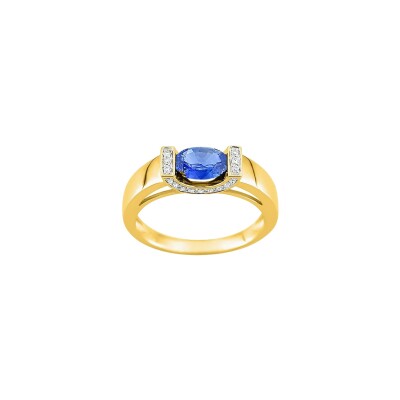 Bague en or jaune, saphirs et diamant