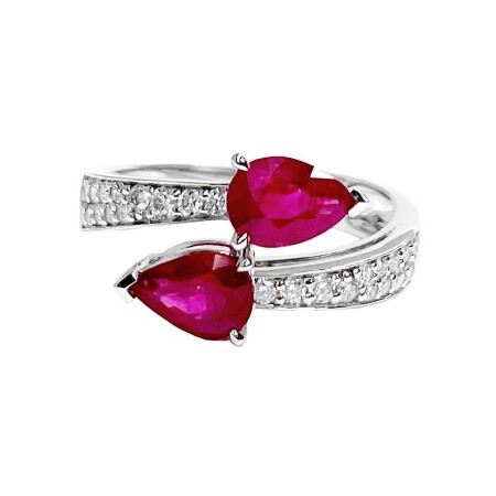 Bague Isabelle Barrier en or blanc, diamant de 0.29ct et rubis de 1.78cts, taille 54