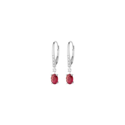 Boucles d'oreilles en or blanc, rubis et diamant