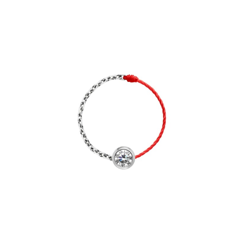 Bague RedLine Pure fil rouge et chaîne avec diamant 0.10ct en serti clos, or blanc