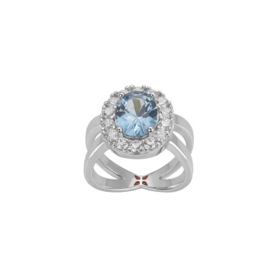 Bague Griffe Rouge en argent, oxydes de zirconium et pierres de couleurs