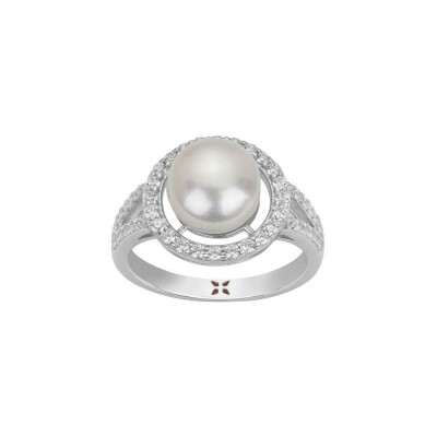 Bague Griffe Rouge en argent et perle d'eau douce taille 56