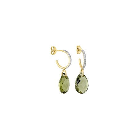 Boucles d'oreilles Morganne Bello Alma en or jaune, quartz et diamants