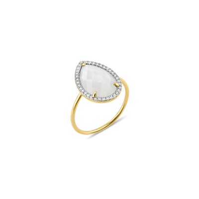 Bague Morganne Bello Alma en or jaune, nacre blanche et diamants