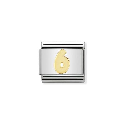 Charms Nomination Italy Composable Chiffres en acier et or jaune, 6