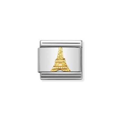 Charms Nomination Italy Composable Monuments Relief en acier et or jaune, Tour Eiffel
