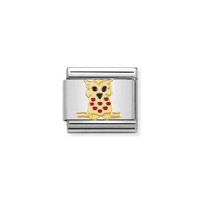 Charms Nomination Italy Composable Animaux en acier et or jaune, émail, Hibou