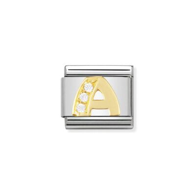 Charms Nomination Italy Composable Lettres en acier, or jaune et zircon, A