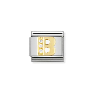 Charms Nomination Italy Composable Lettres en acier, or jaune et zircon, B