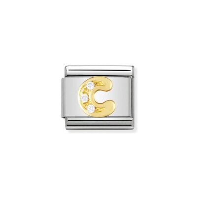 Charms Nomination Italy Composable Lettres en acier, or jaune et zircon, C