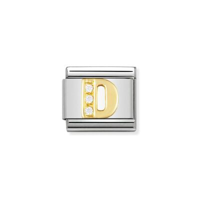 Charms Nomination Italy Composable Lettres en acier, or jaune et zircon, D