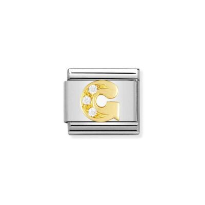 Charms Nomination Italy Composable Lettres en acier, or jaune et zircon, G
