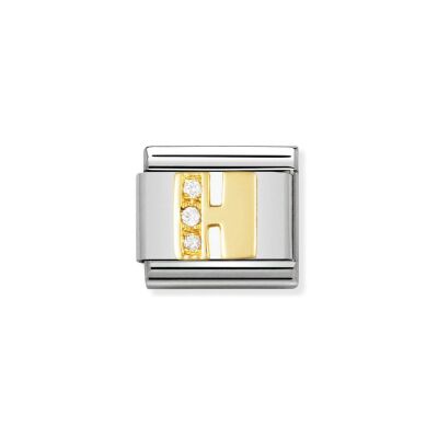 Charms Nomination Italy Composable Lettres en acier, or jaune et zircon, H
