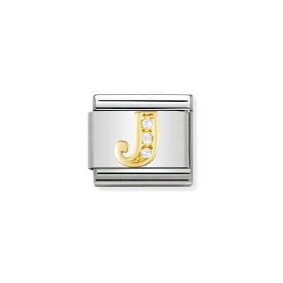 Charms Nomination Italy Composable Lettres en acier, or jaune et zircon, J