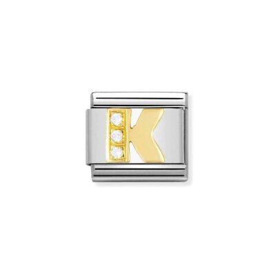 Charms Nomination Italy Composable Lettres en acier, or jaune et zircon, K