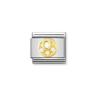 Charms Nomination Italy Composable Lettres en acier, or jaune et zircon, O
