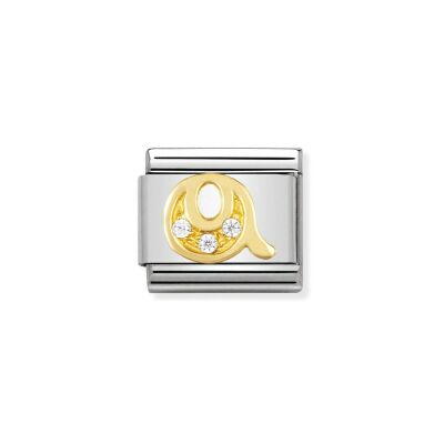 Charms Nomination Italy Composable Lettres en acier, or jaune et zircon, Q