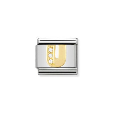 Charms Nomination Italy Composable Lettres en acier, or jaune et zircon, U