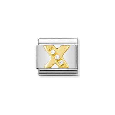 Charms Nomination Italy Composable Lettres en acier, or jaune et zircon, X