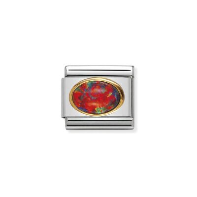 Charms Nomination Italy Composable Classic en acier, or jaune et opale, Opale rouge