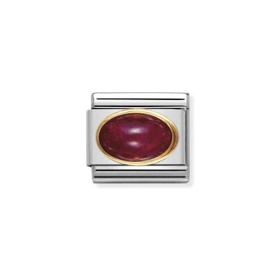 Charms Nomination Italy Composable Pierres en acier, or jaune, Rubis