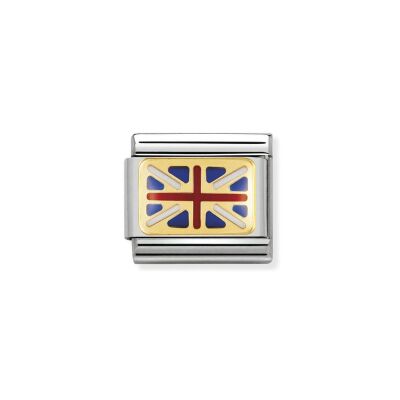 Charms Nomination Italy Composable Drapeau en acier et or jaune, émail, Grande Bretagne