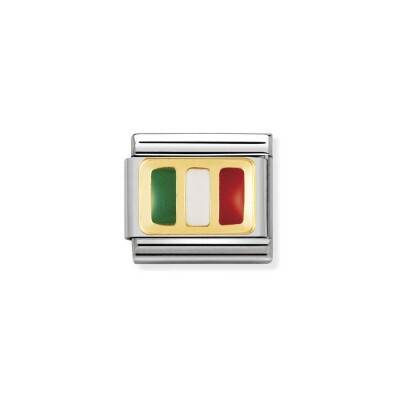 Charms Nomination Italy Composable Drapeau en acier et or jaune, émail, Italie