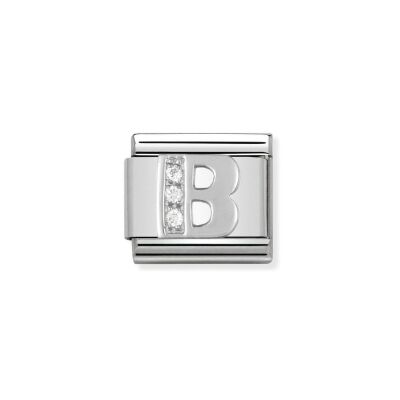 Charms Nomination Italy Composable Alphabet en acier, argent et zircon, B
