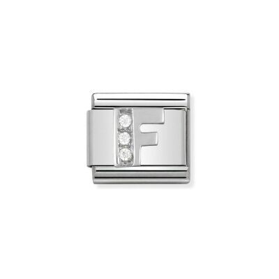 Charms Nomination Italy Composable Alphabet en acier, argent et zircon, F