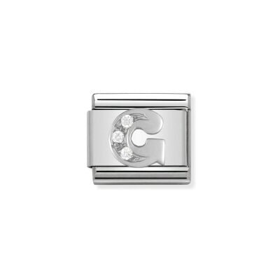 Charms Nomination Italy Composable Alphabet en acier, argent et zircon, G