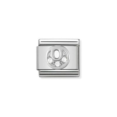 Charms Nomination Italy Composable Alphabet en acier, argent et zircon, O